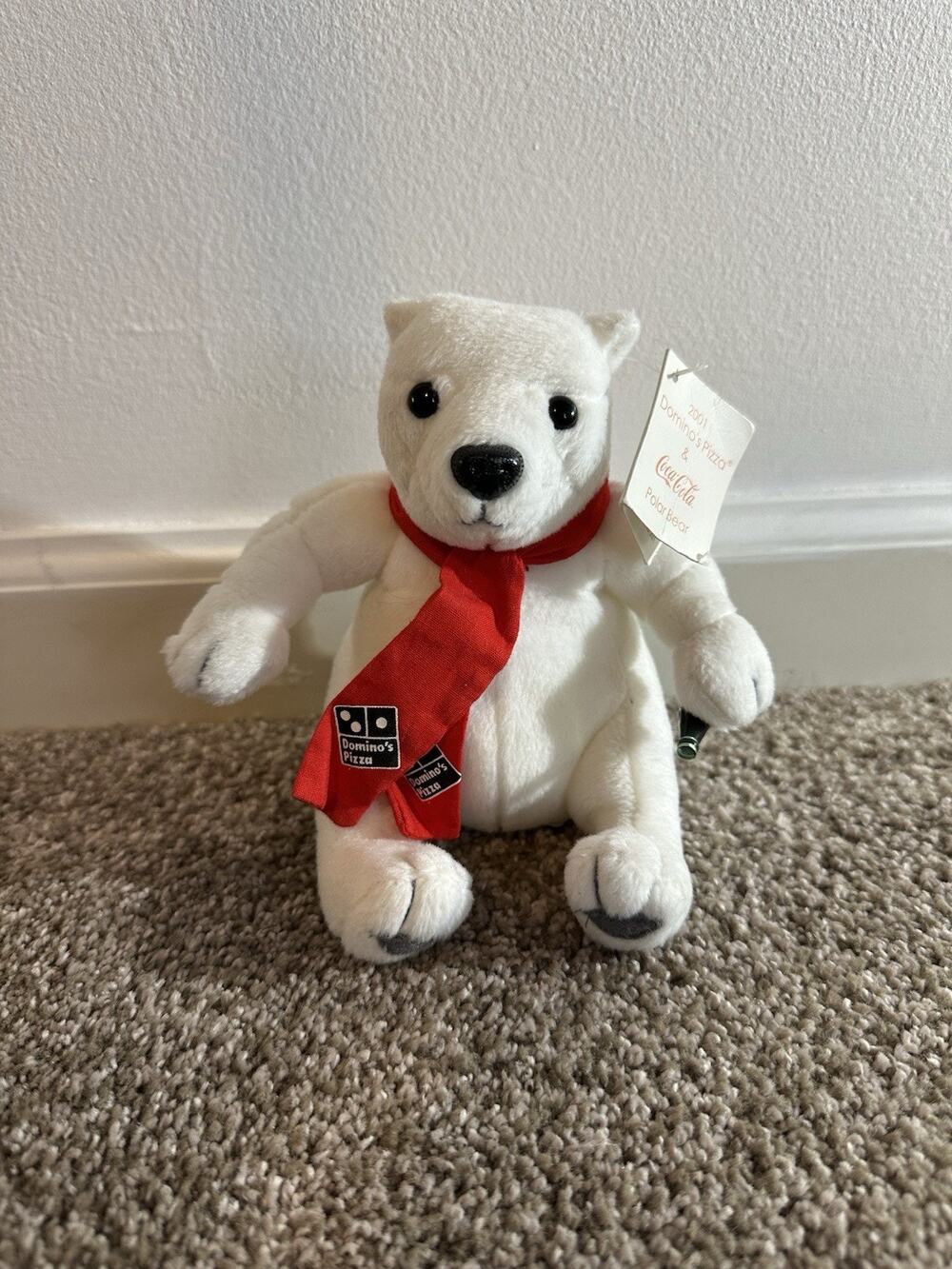 Vintage 2001 Dominos Pizza Coca Cola Plush Toy Polar Bear Coke With TAG